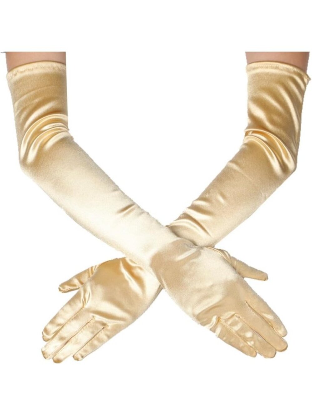 Women's Gold Elegant Elbow Length Satin Finger Long Vintage Satin Opera Gloves